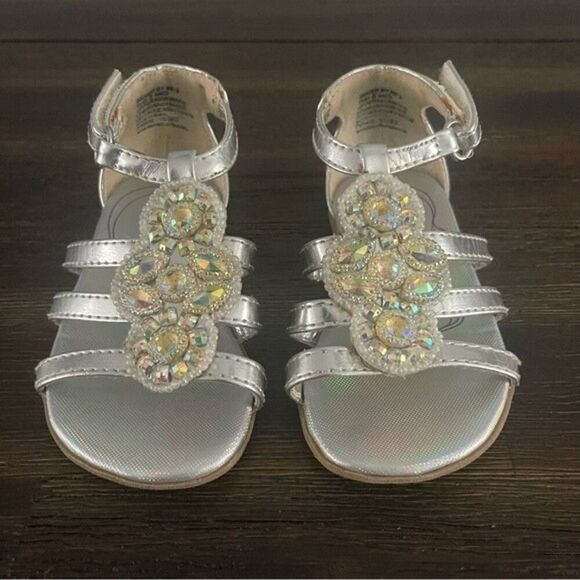 Kenneth Cole Reaction Silver Grecian Gladiator Bejeweled Sandals Baby 5 - Picture 1 of 5